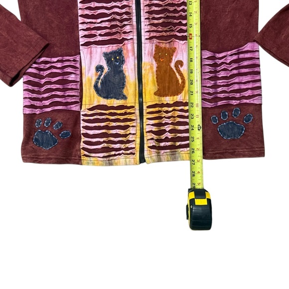 Greater Good Network Cat Hoodie XXL Patchwork Boho Zip Jacket Nepal Kitties - Picture 8 of 9